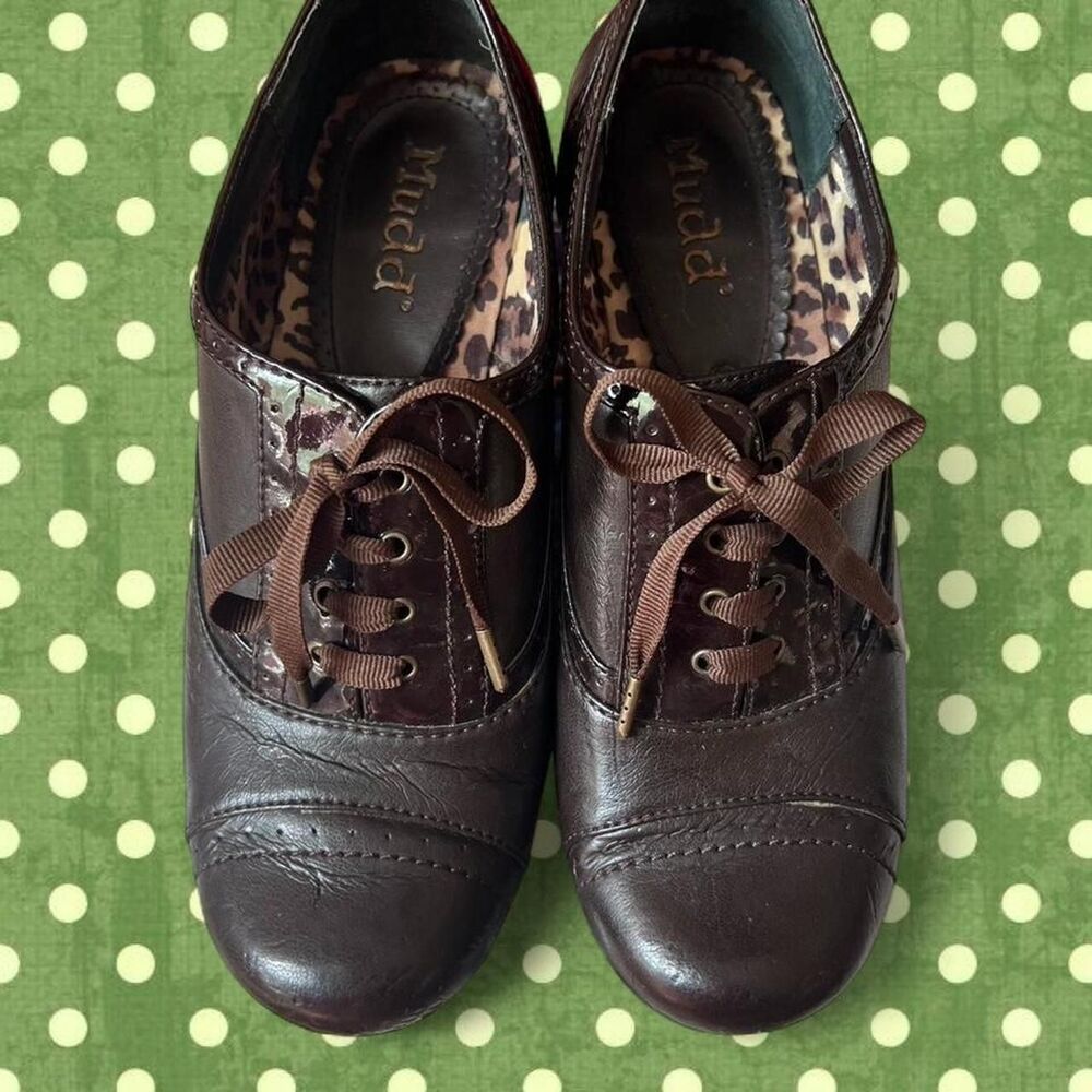 Vintage Chocolate Brown Mudd Lace Up Oxford Heels Y2K Witchy Grunge - Picture 4 of 8